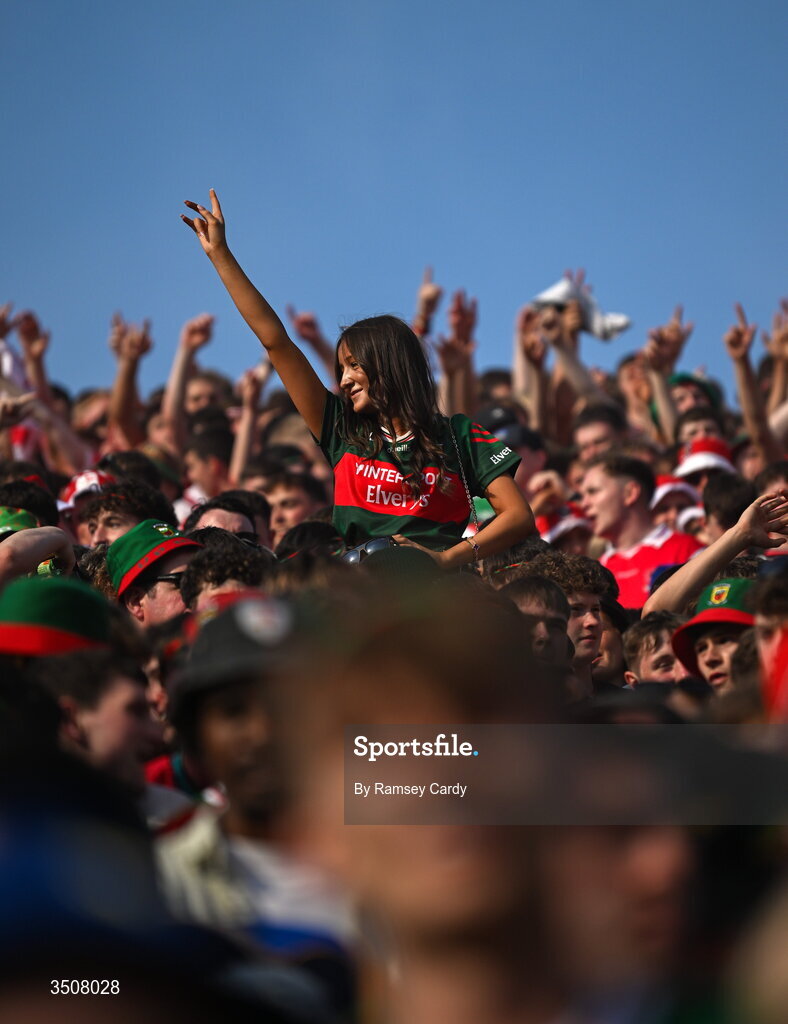 11 July 2026; Supporters on Hill 16 during the GAA Football All-Ireland Senior Championship semi-final match between Mayo and Louth at Croke Park in Dublin. Photo by Ramsey Cardy/Sportsfile