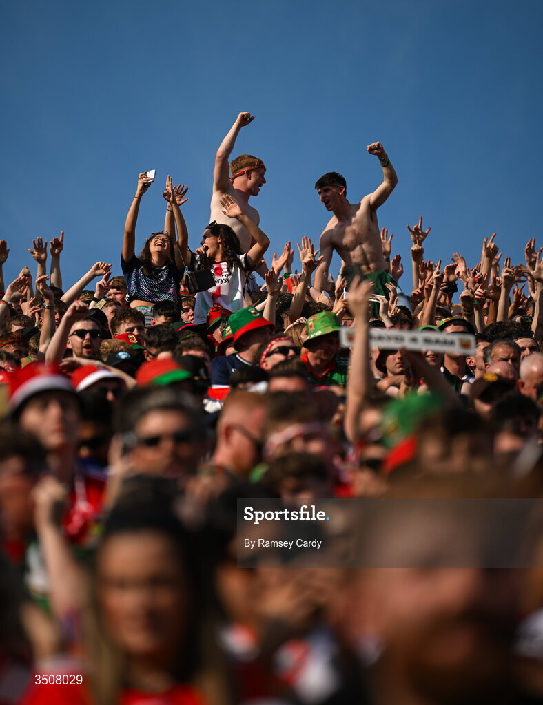 11 July 2026; Supporters on Hill 16 during the GAA Football All-Ireland Senior Championship semi-final match between Mayo and Louth at Croke Park in Dublin. Photo by Ramsey Cardy/Sportsfile