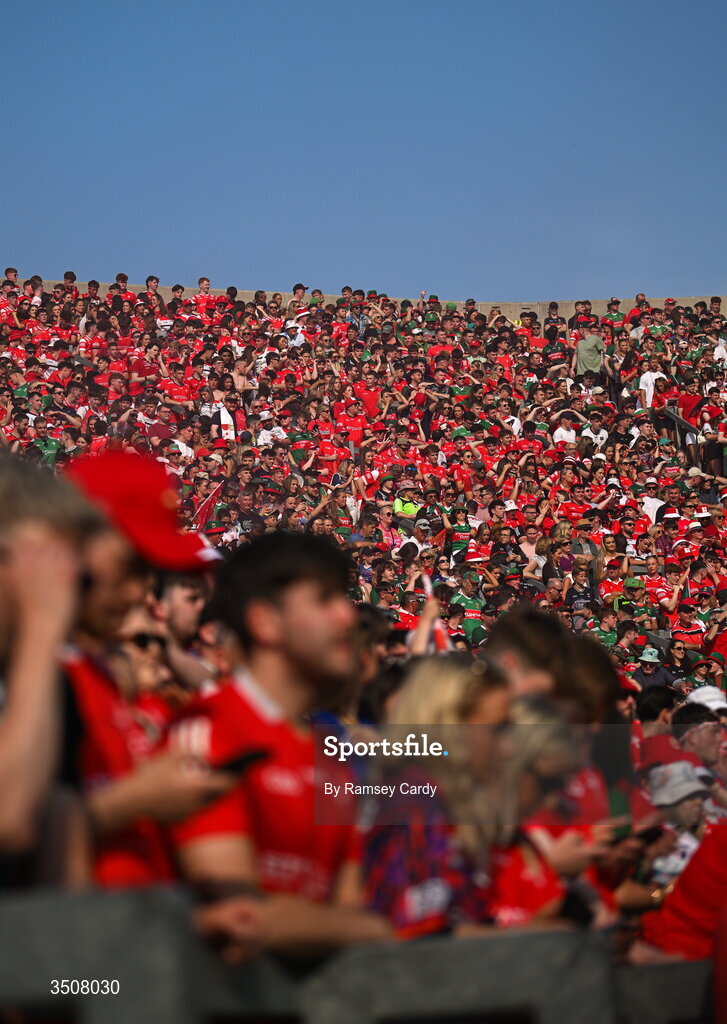 11 July 2026; Supporters on Hill 16 during the GAA Football All-Ireland Senior Championship semi-final match between Mayo and Louth at Croke Park in Dublin. Photo by Ramsey Cardy/Sportsfile