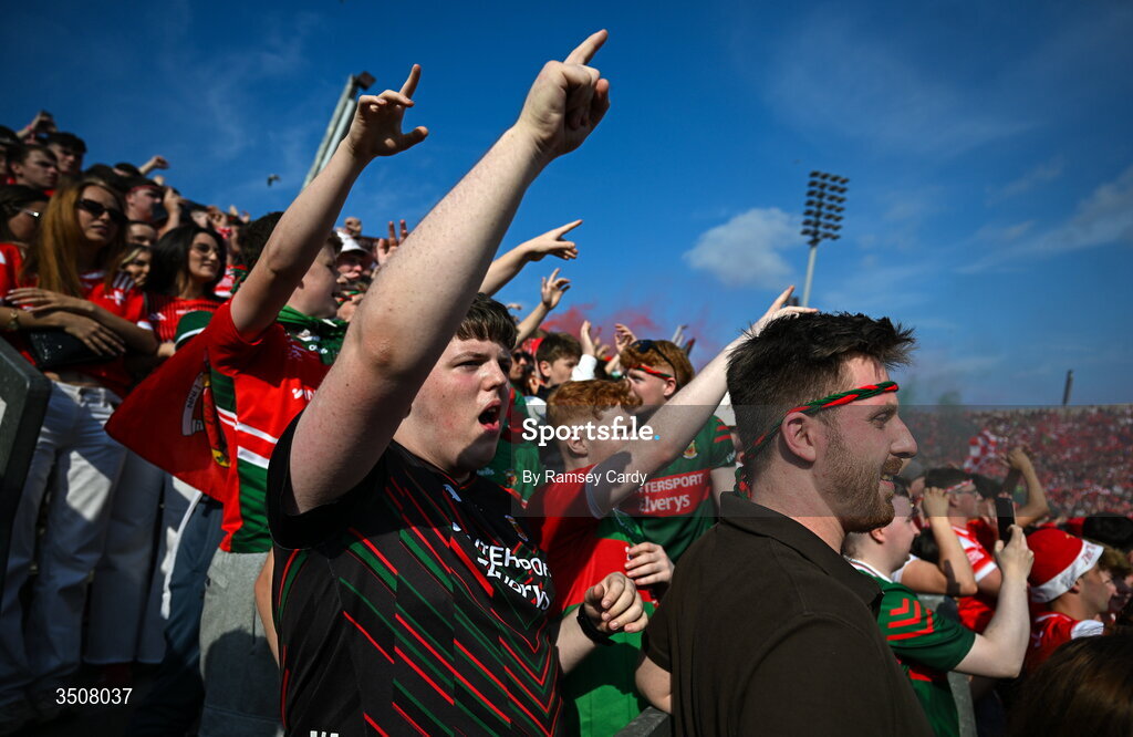 11 July 2026; Supporters on Hill 16 during the GAA Football All-Ireland Senior Championship semi-final match between Mayo and Louth at Croke Park in Dublin. Photo by Ramsey Cardy/Sportsfile