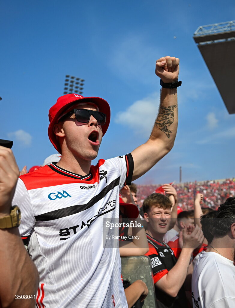 11 July 2026; Supporters on Hill 16 during the GAA Football All-Ireland Senior Championship semi-final match between Mayo and Louth at Croke Park in Dublin. Photo by Ramsey Cardy/Sportsfile