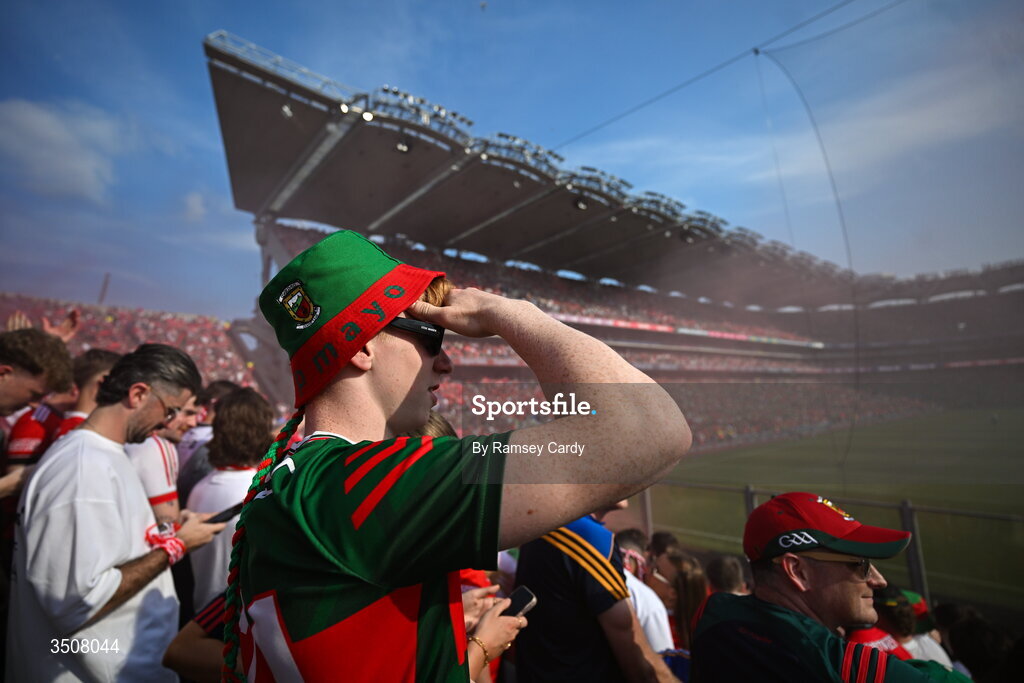11 July 2026; Supporters on Hill 16 during the GAA Football All-Ireland Senior Championship semi-final match between Mayo and Louth at Croke Park in Dublin. Photo by Ramsey Cardy/Sportsfile