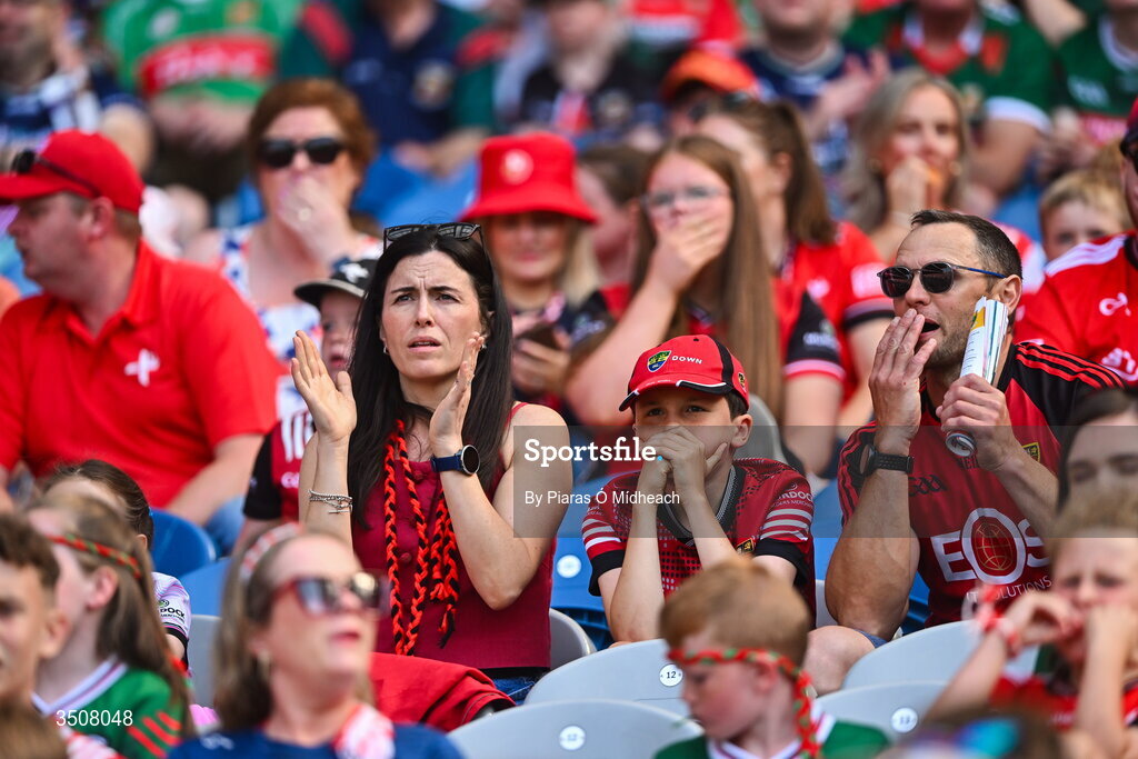 11 July 2026; Down supporters during the Tailteann Cup final match between Down and Wicklow at Croke Park in Dublin. Photo by Piaras Ó Mídheach/Sportsfile