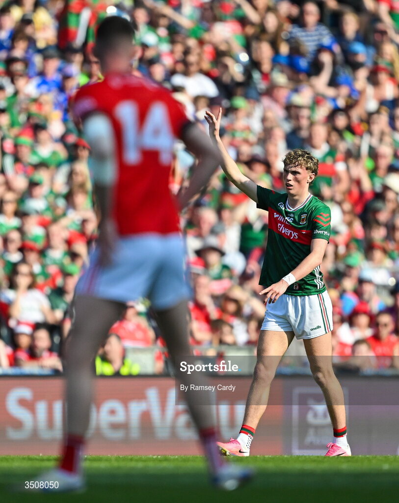 11 July 2026; Kobe McDonald of Mayo during the GAA Football All-Ireland Senior Championship semi-final match between Mayo and Louth at Croke Park in Dublin. Photo by Ramsey Cardy/Sportsfile