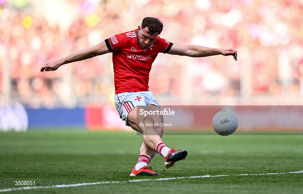 11 July 2026; Sam Mulroy of Louth during the GAA Football All-Ireland Senior Championship semi-final match between Mayo and Louth at Croke Park in Dublin. Photo by Ben McShane/Sportsfile