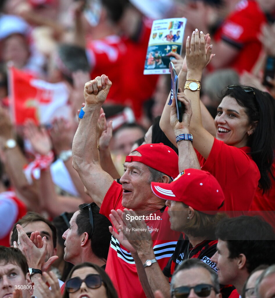 11 July 2026; Louth supporters during the GAA Football All-Ireland Senior Championship semi-final match between Mayo and Louth at Croke Park in Dublin. Photo by Ramsey Cardy/Sportsfile