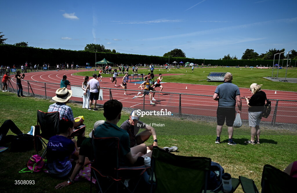 11 July 2026; A boy's 200m heat during day three of the 123.ie National Championships at Tullamore Harriers Athletics Club in Tullamore, Offaly. Photo by Paul Phelan/Sportsfile