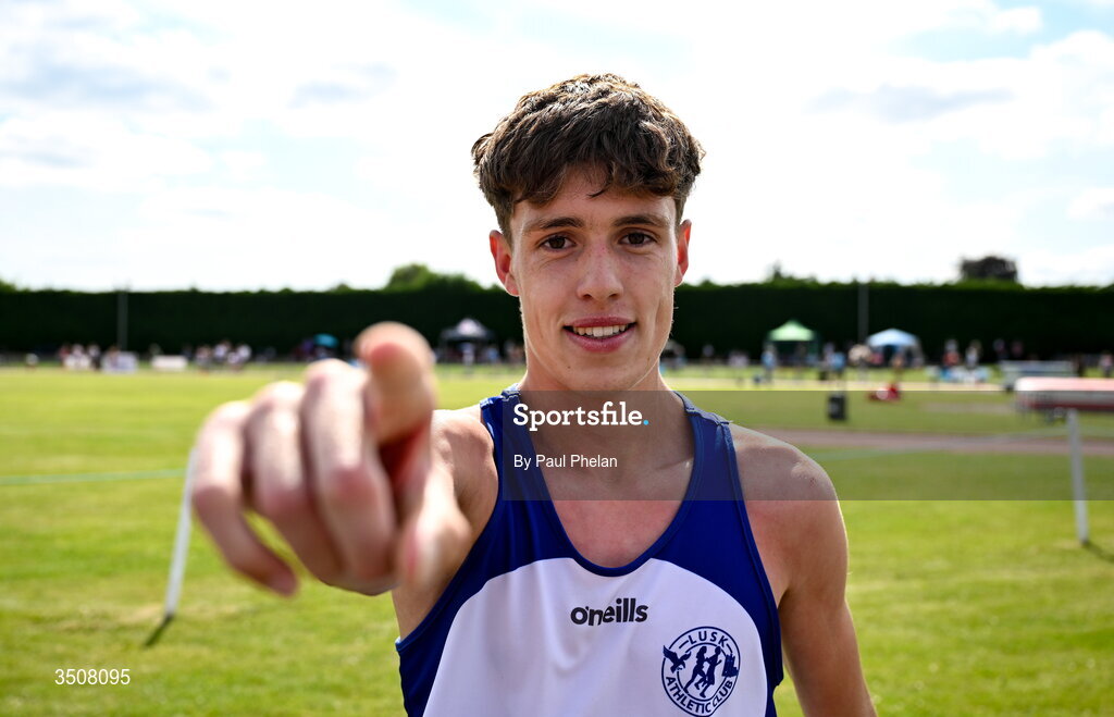 11 July 2026; Conor Mcguirk of Lusk A.C. comes second in the U19 boy's 1500m during day three of the 123.ie National Championships at Tullamore Harriers Athletics Club in Tullamore, Offaly. Photo by Paul Phelan/Sportsfile