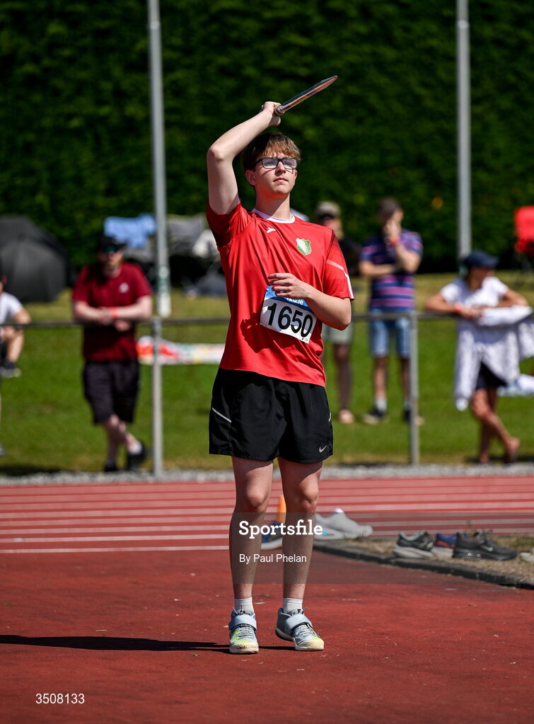 11 July 2026; Noah Treacy of Kildare A.C. competes in the U17 boy's Javelin during day three of the 123.ie National Championships at Tullamore Harriers Athletics Club in Tullamore, Offaly. Photo by Paul Phelan/Sportsfile