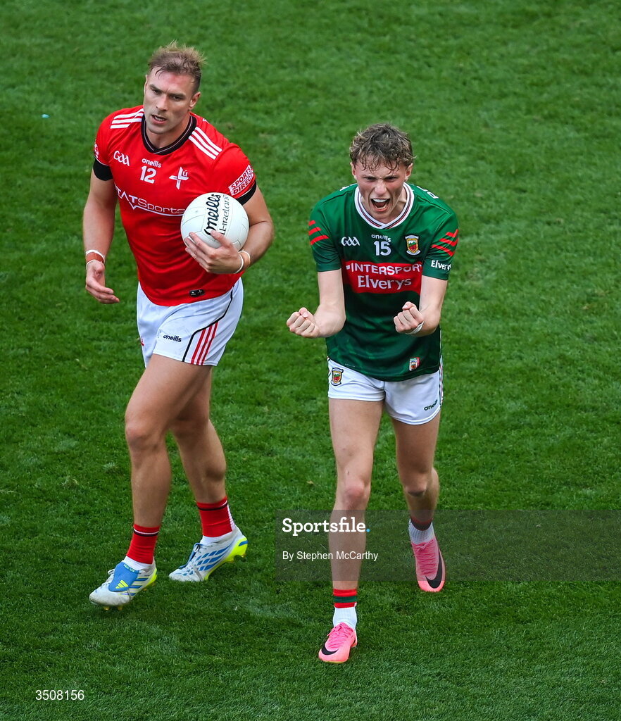 11 July 2026; Kobe McDonald of Mayo celebrates during the GAA Football All-Ireland Senior Championship semi-final match between Mayo and Louth at Croke Park in Dublin. Photo by Stephen McCarthy/Sportsfile