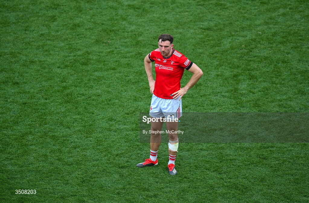 11 July 2026; Sam Mulroy of Louth after the GAA Football All-Ireland Senior Championship semi-final match between Mayo and Louth at Croke Park in Dublin. Photo by Stephen McCarthy/Sportsfile