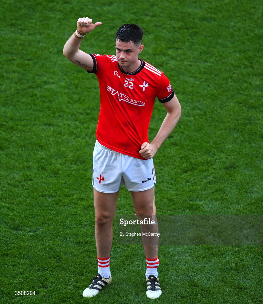11 July 2026; Conall McCaul of Louth after the GAA Football All-Ireland Senior Championship semi-final match between Mayo and Louth at Croke Park in Dublin. Photo by Stephen McCarthy/Sportsfile