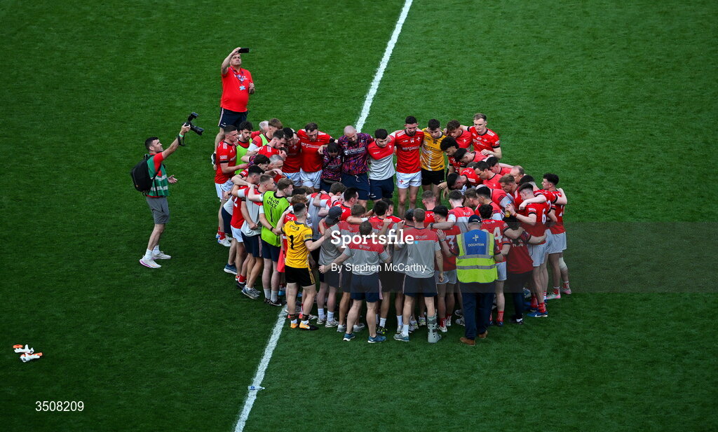 11 July 2026; Louth players after the GAA Football All-Ireland Senior Championship semi-final match between Mayo and Louth at Croke Park in Dublin. Photo by Stephen McCarthy/Sportsfile