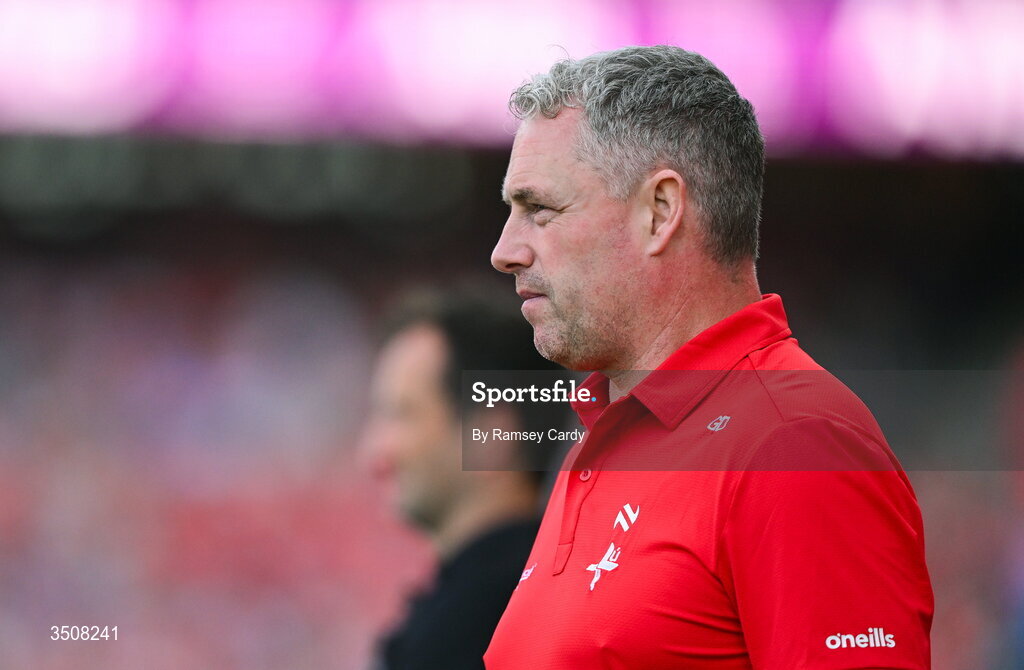 11 July 2026; Louth manager Gavin Devlin during the GAA Football All-Ireland Senior Championship semi-final match between Mayo and Louth at Croke Park in Dublin. Photo by Ramsey Cardy/Sportsfile
