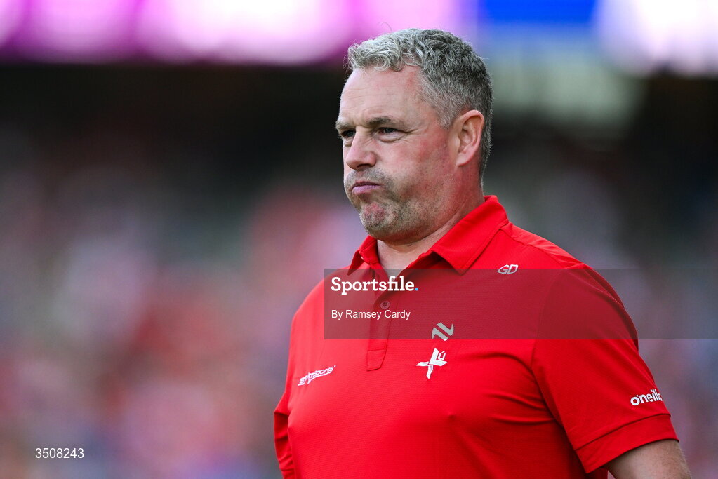 11 July 2026; Louth manager Gavin Devlin during the GAA Football All-Ireland Senior Championship semi-final match between Mayo and Louth at Croke Park in Dublin. Photo by Ramsey Cardy/Sportsfile