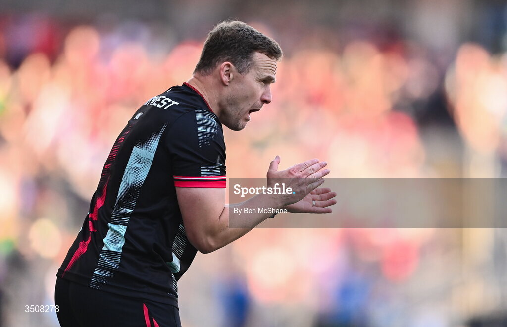 11 July 2026; Mayo manager Andy Moran during the GAA Football All-Ireland Senior Championship semi-final match between Mayo and Louth at Croke Park in Dublin. Photo by Ben McShane/Sportsfile