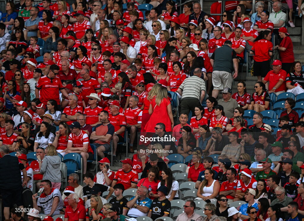 11 July 2026; Louth supporters leave the Hogan Stand, in the 63rd minute, during the GAA Football All-Ireland Senior Championship semi-final match between Mayo and Louth at Croke Park in Dublin. Photo by Ray McManus/Sportsfile