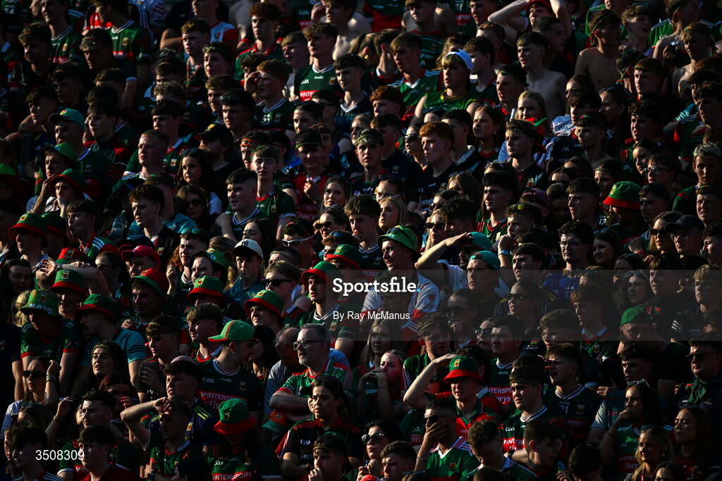 11 July 2026; Mayo supporters on Hill 16 during the GAA Football All-Ireland Senior Championship semi-final match between Mayo and Louth at Croke Park in Dublin. Photo by Ray McManus/Sportsfile