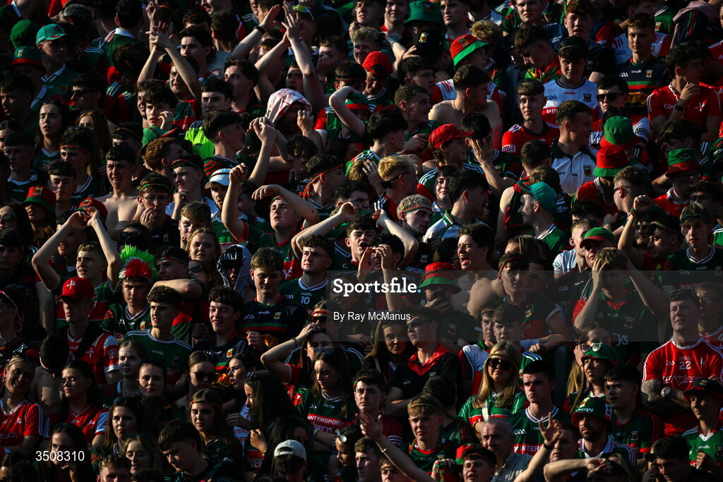 11 July 2026; Mayo supporters on Hill 16 during the GAA Football All-Ireland Senior Championship semi-final match between Mayo and Louth at Croke Park in Dublin. Photo by Ray McManus/Sportsfile