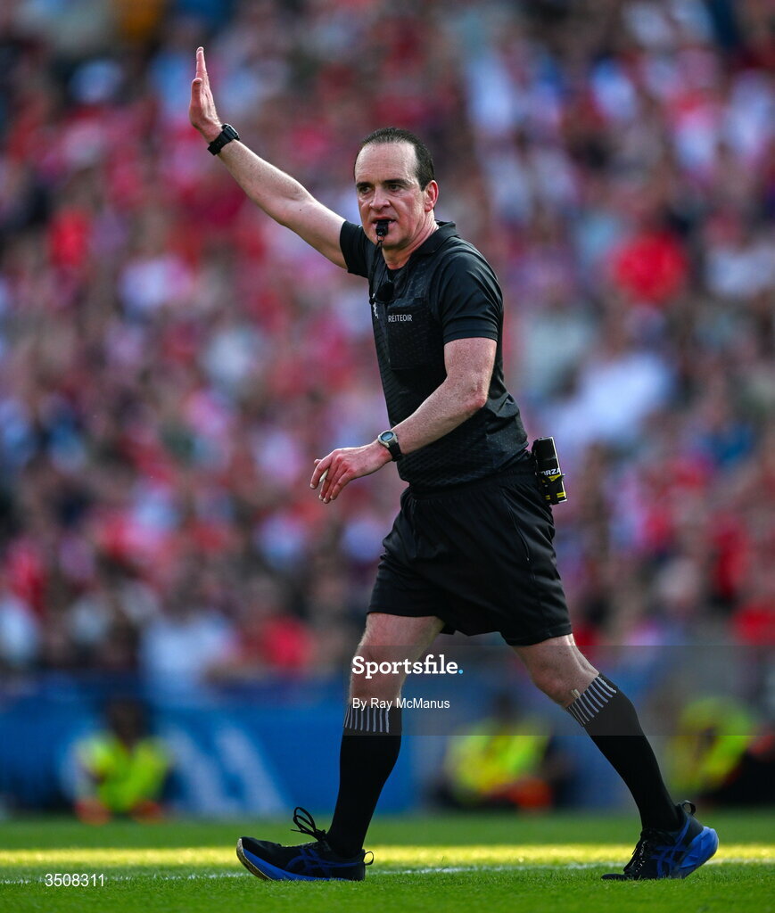 11 July 2026; Referee David Coldrick during the GAA Football All-Ireland Senior Championship semi-final match between Mayo and Louth at Croke Park in Dublin. Photo by Ray McManus/Sportsfile