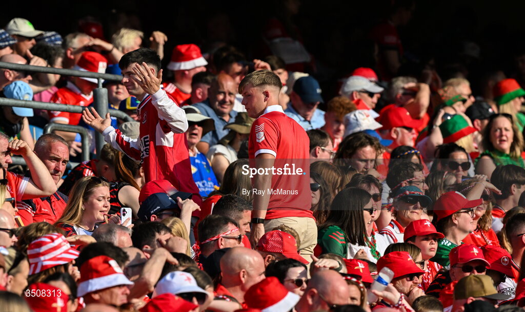 11 July 2026; Louth supporters leave the Cusack Stand, in the 50th minute, during the GAA Football All-Ireland Senior Championship semi-final match between Mayo and Louth at Croke Park in Dublin. Photo by Ray McManus/Sportsfile