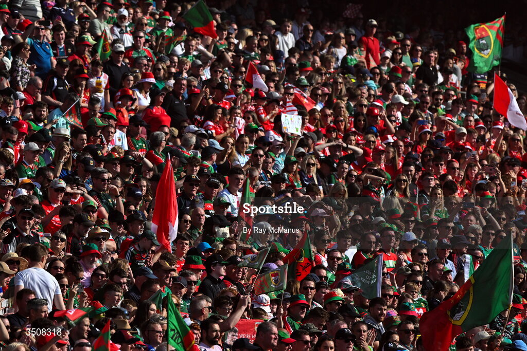 11 July 2026; Mayo supporters in the Cusack Stand before the GAA Football All-Ireland Senior Championship semi-final match between Mayo and Louth at Croke Park in Dublin. Photo by Ray McManus/Sportsfile