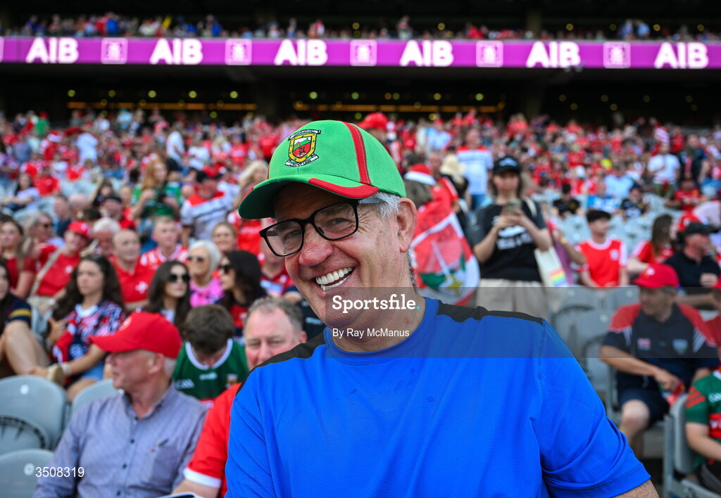 11 July 2026; Former Tipperary hurling star Joe Hayes, supporting Mayo, before the GAA Football All-Ireland Senior Championship semi-final match between Mayo and Louth at Croke Park in Dublin. Photo by Ray McManus/Sportsfile