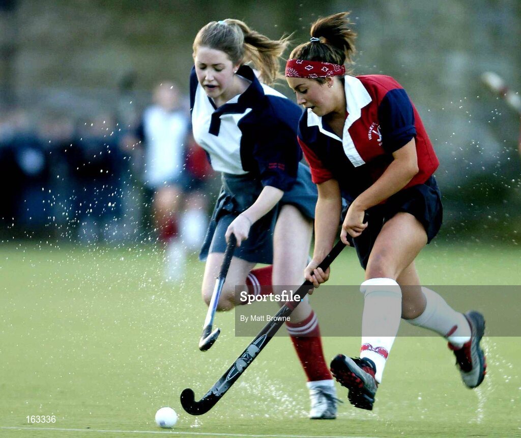 17 December 2004; Mayla Lambert, right, Wesley College, in action against Katherine Staunton, Mount Anville. Schoolgirls Leinster Premier League, Mount Anville v Wesley College, Grange Road, Dublin. Picture credit; Matt Browne / SPORTSFILE