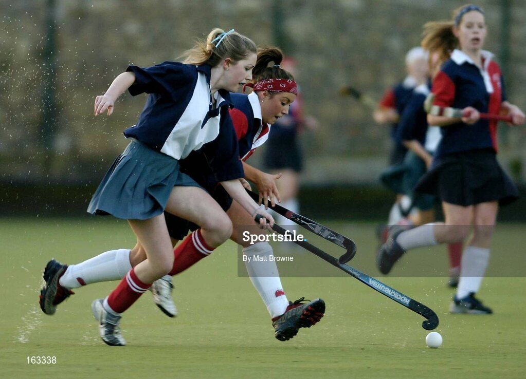 17 December 2004; Mayla Lambert, Wesley College, in action against Katherine Staunton, Mount Anville. Schoolgirls Leinster Premier League, Mount Anville v Wesley College, Grange Road, Dublin. Picture credit; Matt Browne / SPORTSFILE
