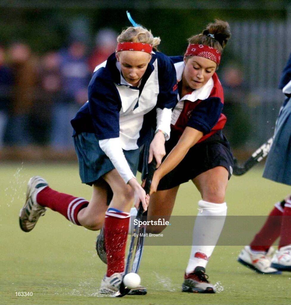 17 December 2004; Aislinn O'Donnell, left, Mount Anville, in action against Mayla Lambert, Wesley College. Schoolgirls Leinster Premier League, Mount Anville v Wesley College, Grange Road, Dublin. Picture credit; Matt Browne / SPORTSFILE
