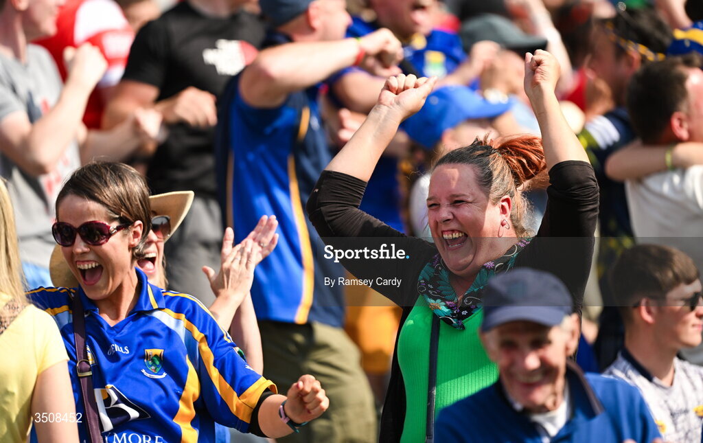 11 July 2026; Wicklow supporters celebrate during the Tailteann Cup final match between Down and Wicklow at Croke Park in Dublin. Photo by Ramsey Cardy/Sportsfile