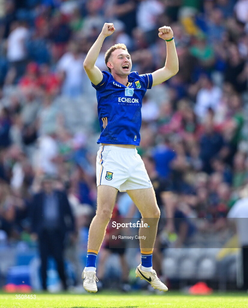 11 July 2026; Aaron O'Brien of Wicklow celebrates after the Tailteann Cup final match between Down and Wicklow at Croke Park in Dublin. Photo by Ramsey Cardy/Sportsfile