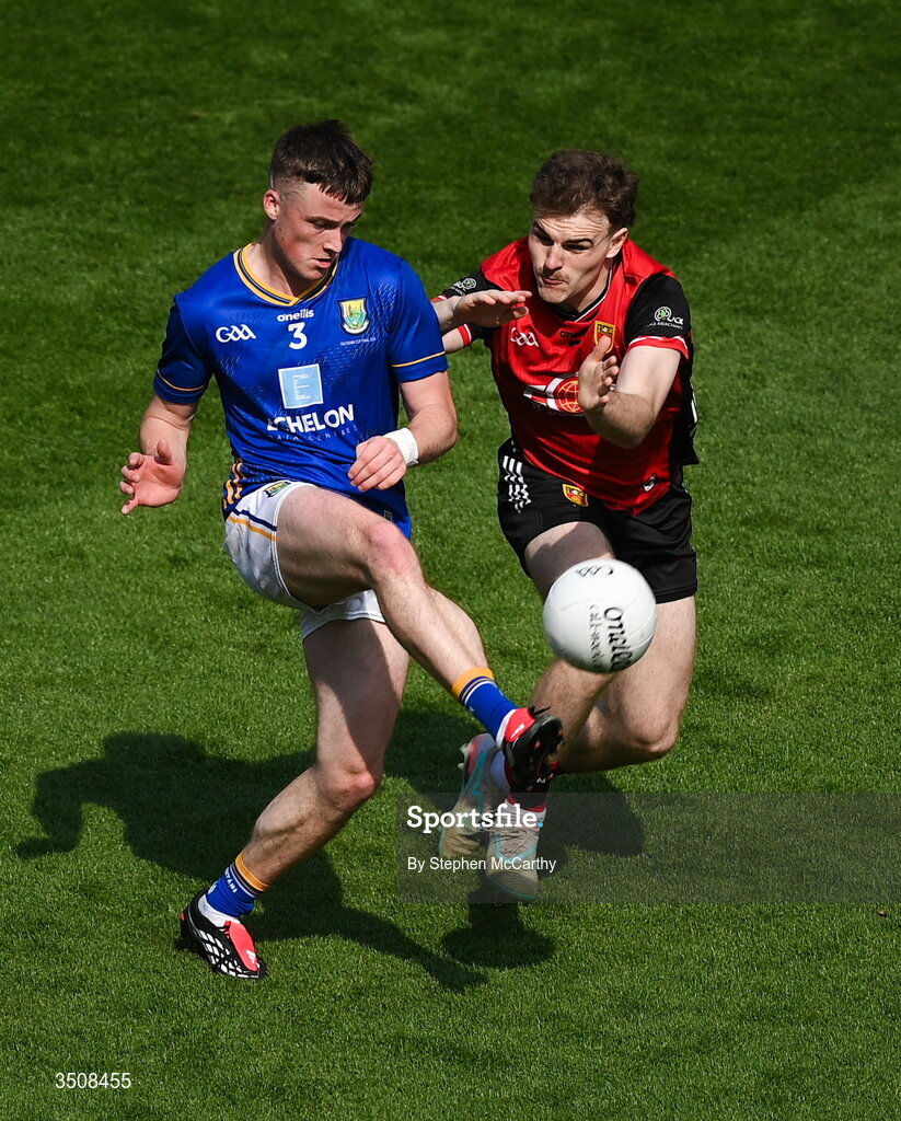 11 July 2026; Matt Nolan of Wicklow in action against Ryan Magill of Down during the Tailteann Cup final match between Down and Wicklow at Croke Park in Dublin.  Photo by Stephen McCarthy/Sportsfile