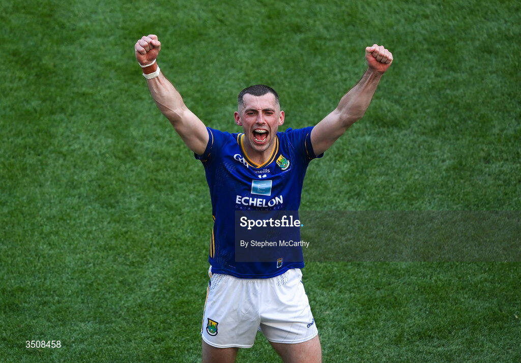 11 July 2026; Padraig O'Toole of Wicklow celebrates after the Tailteann Cup final match between Down and Wicklow at Croke Park in Dublin.  Photo by Stephen McCarthy/Sportsfile