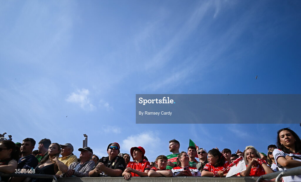 11 July 2026; Supporters on Hill 16 during the GAA Football All-Ireland Senior Championship semi-final match between Mayo and Louth at Croke Park in Dublin. Photo by Ramsey Cardy/Sportsfile