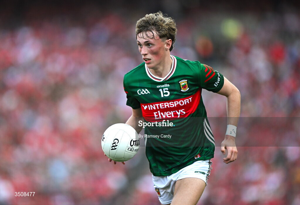 11 July 2026; Kobe McDonald of Mayo during the GAA Football All-Ireland Senior Championship semi-final match between Mayo and Louth at Croke Park in Dublin. Photo by Ramsey Cardy/Sportsfile