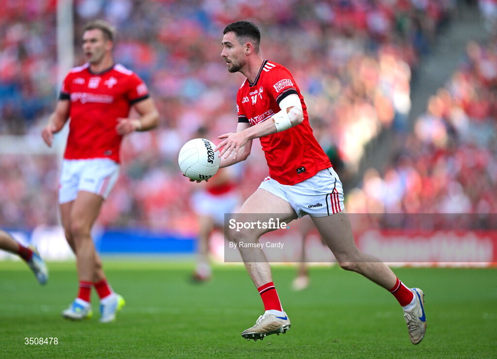 11 July 2026; Ciaran Downey of Louth during the GAA Football All-Ireland Senior Championship semi-final match between Mayo and Louth at Croke Park in Dublin. Photo by Ramsey Cardy/Sportsfile