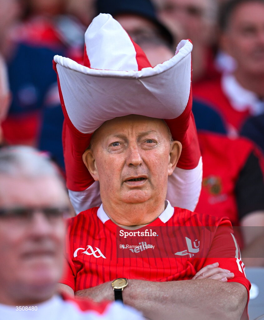 11 July 2026; A Louth supporter during the GAA Football All-Ireland Senior Championship semi-final match between Mayo and Louth at Croke Park in Dublin. Photo by Ramsey Cardy/Sportsfile