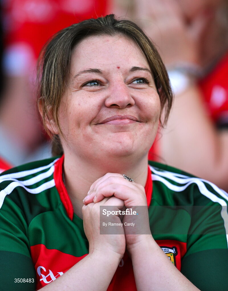 11 July 2026; A Mayo supporter during the GAA Football All-Ireland Senior Championship semi-final match between Mayo and Louth at Croke Park in Dublin. Photo by Ramsey Cardy/Sportsfile