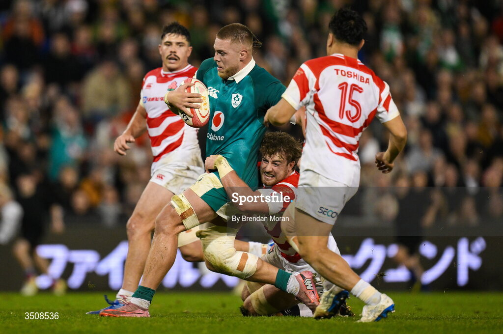 11 July 2026; Sean Jansen of Ireland during the 2026 Nations Championship Round Two match between Japan and Ireland at McDonald Jones Stadium in Newcastle, Australia. Photo by Brendan Moran/Sportsfile