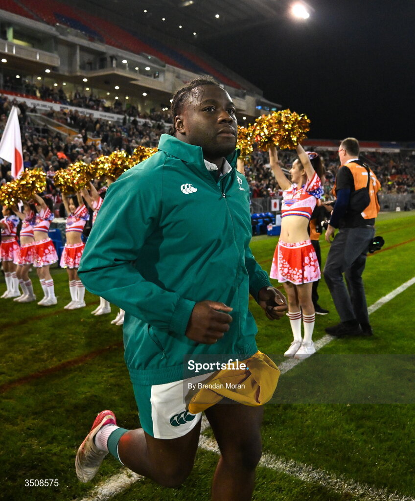 11 July 2026; Sam Illo of Ireland runs onto the pitch before the 2026 Nations Championship Round Two match between Japan and Ireland at McDonald Jones Stadium in Newcastle, Australia. Photo by Brendan Moran/Sportsfile