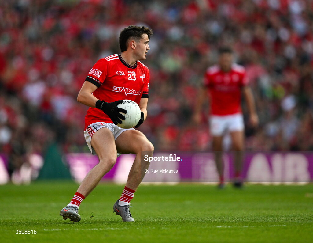 11 July 2026; Tadgh McDonnell of Louth during the GAA Football All-Ireland Senior Championship semi-final match between Mayo and Louth at Croke Park in Dublin. Photo by Ray McManus/Sportsfile