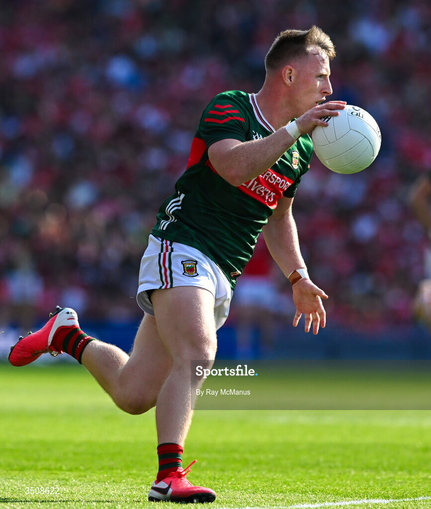 11 July 2026; Ryan O'Donoghue of Mayo during the GAA Football All-Ireland Senior Championship semi-final match between Mayo and Louth at Croke Park in Dublin. Photo by Ray McManus/Sportsfile
