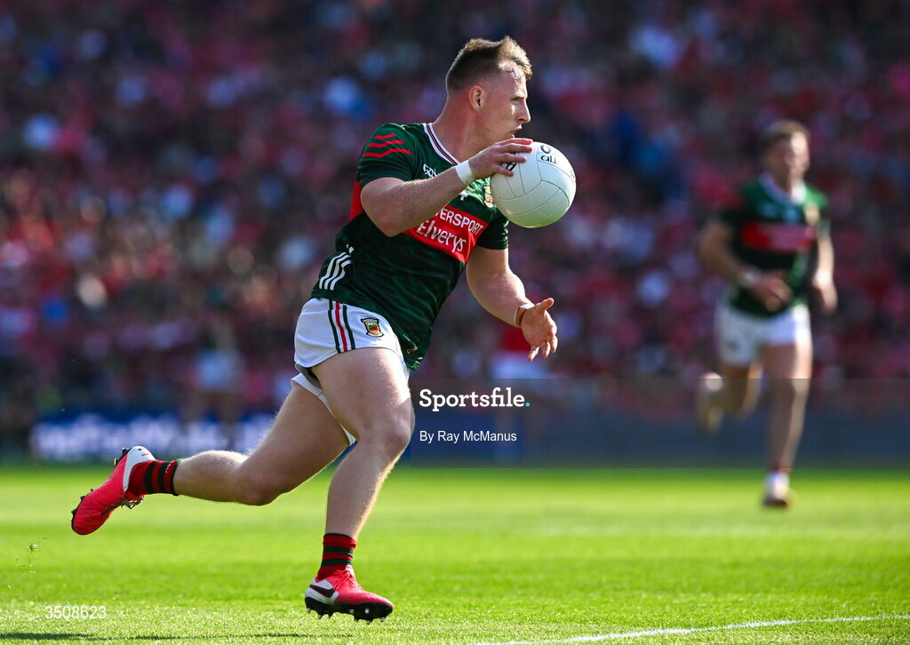 11 July 2026; Ryan O'Donoghue of Mayo during the GAA Football All-Ireland Senior Championship semi-final match between Mayo and Louth at Croke Park in Dublin. Photo by Ray McManus/Sportsfile