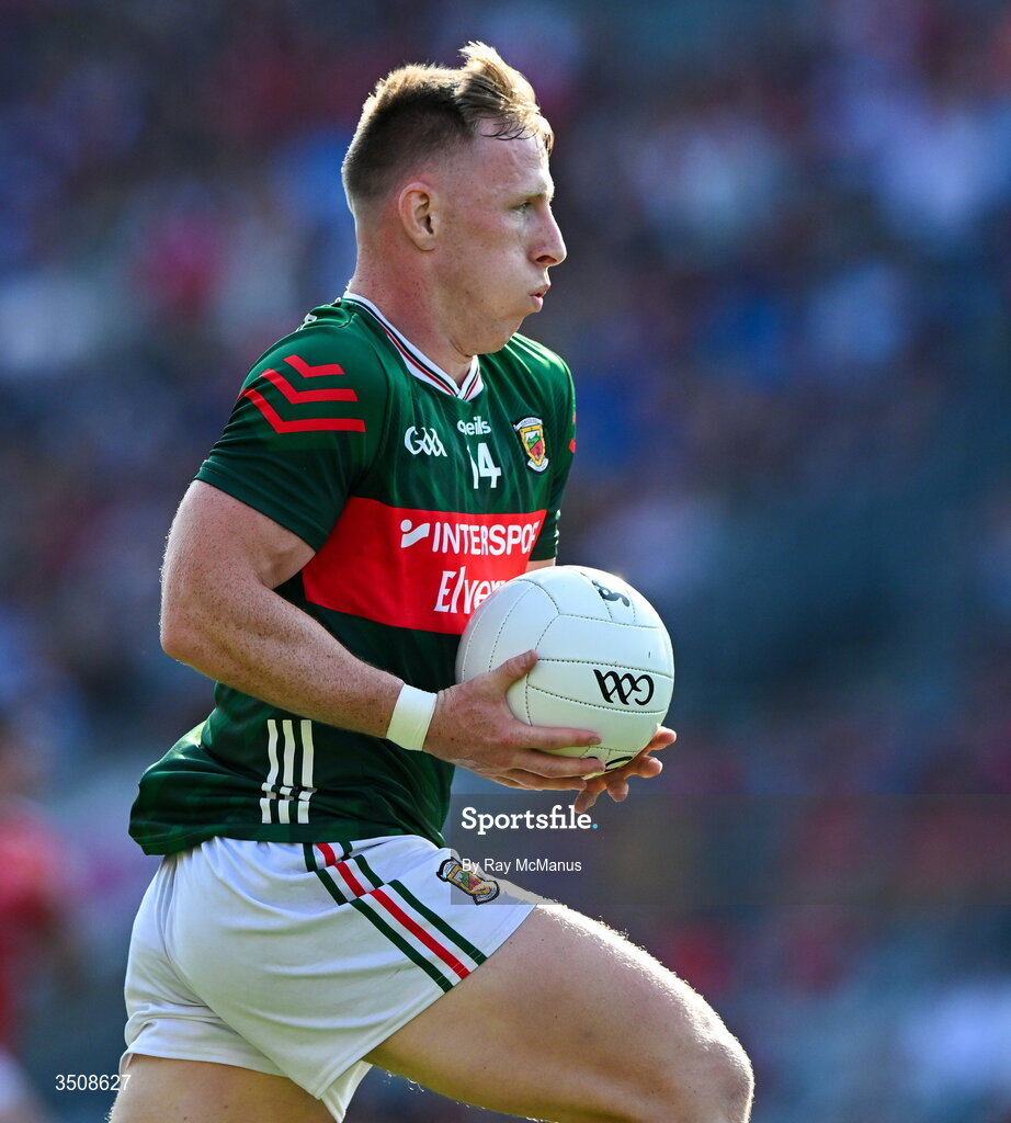11 July 2026; Ryan O'Donoghue of Mayo during the GAA Football All-Ireland Senior Championship semi-final match between Mayo and Louth at Croke Park in Dublin. Photo by Ray McManus/Sportsfile