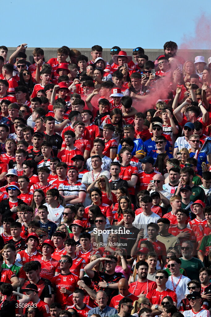 11 July 2026; Louth supporters on Hill 16 before the GAA Football All-Ireland Senior Championship semi-final match between Mayo and Louth at Croke Park in Dublin. Photo by Ray McManus/Sportsfile