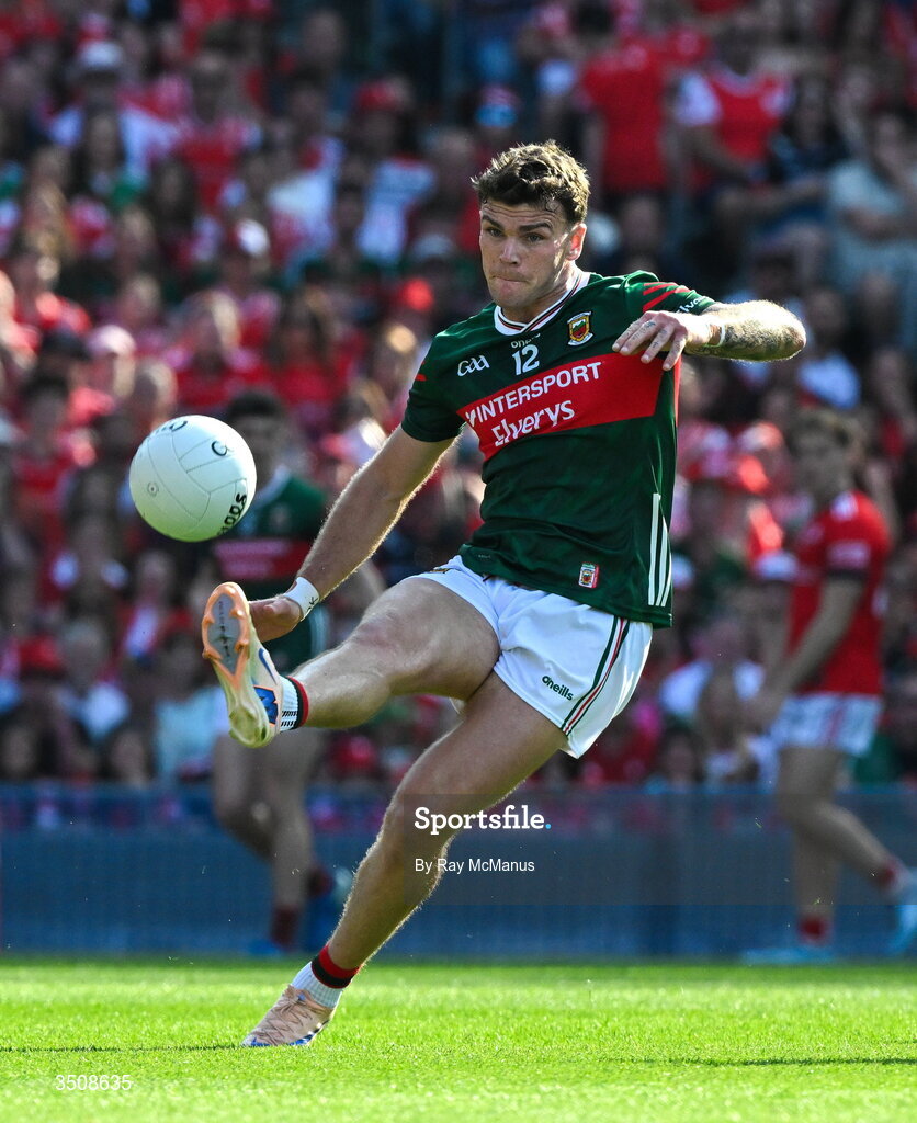 11 July 2026; Jordan Flynn of Mayo during the GAA Football All-Ireland Senior Championship semi-final match between Mayo and Louth at Croke Park in Dublin. Photo by Ray McManus/Sportsfile