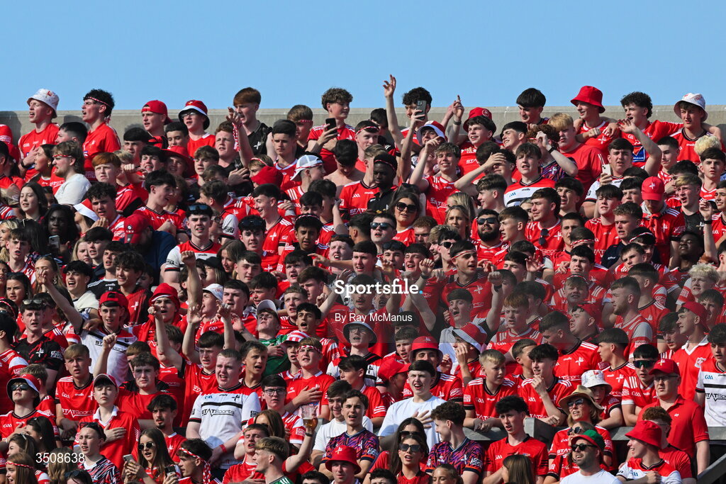 11 July 2026; Louth supporters on Hill 16 before the GAA Football All-Ireland Senior Championship semi-final match between Mayo and Louth at Croke Park in Dublin. Photo by Ray McManus/Sportsfile