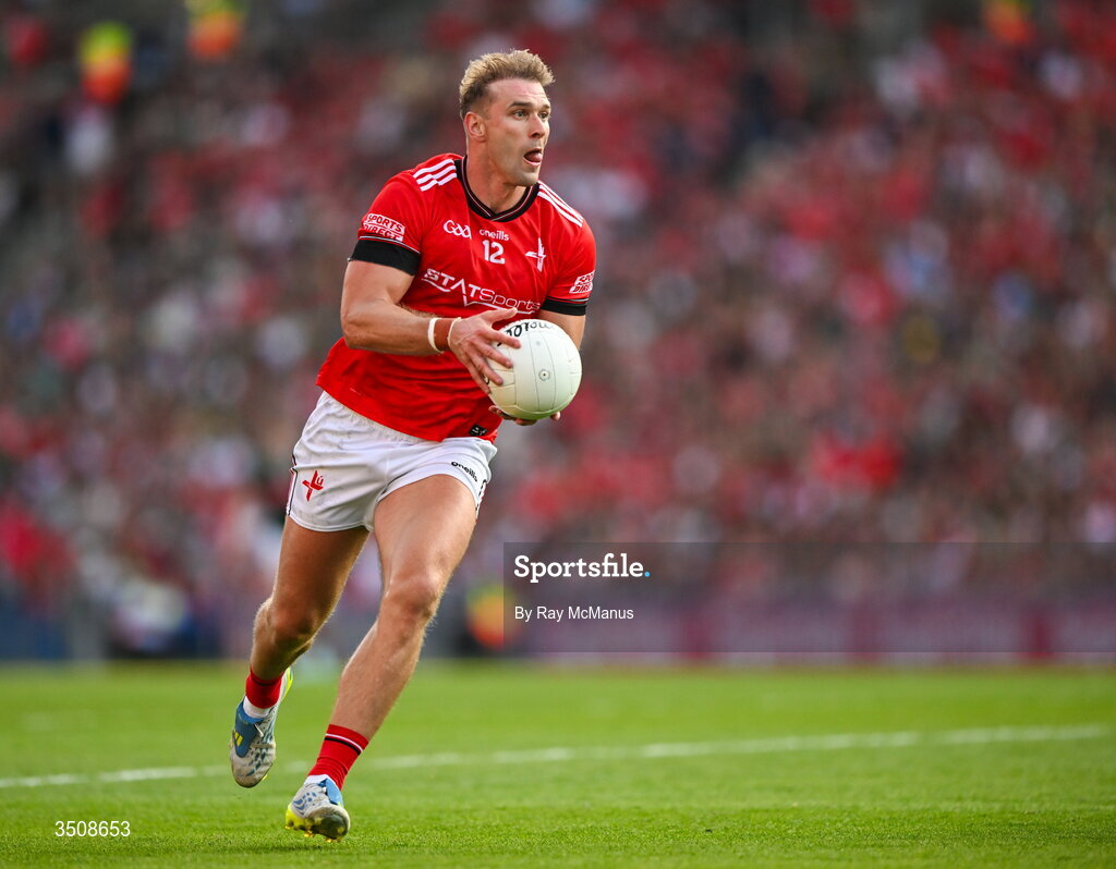 11 July 2026; Conor Grimes of Louth during the GAA Football All-Ireland Senior Championship semi-final match between Mayo and Louth at Croke Park in Dublin. Photo by Ray McManus/Sportsfile