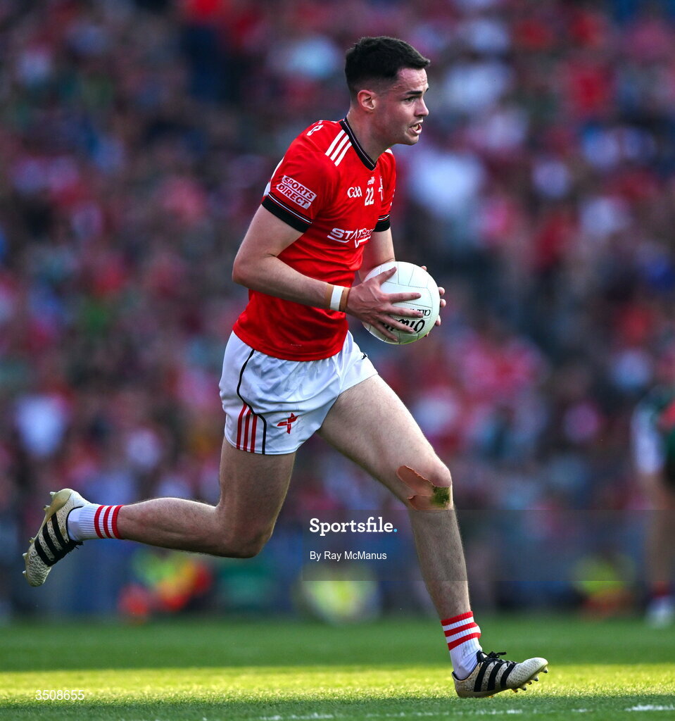 11 July 2026; Conall McCaul of Louth during the GAA Football All-Ireland Senior Championship semi-final match between Mayo and Louth at Croke Park in Dublin. Photo by Ray McManus/Sportsfile